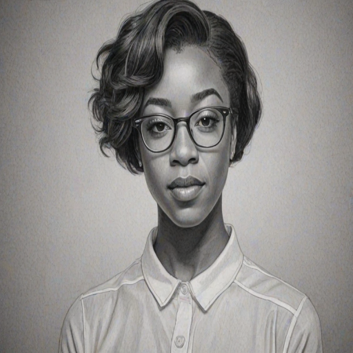 Attractive Samira Wiley, pencil sketch, portrait of Appealing woman 1971s in glasses, hair style beatnik, outline, clear lines, fine lines, 8k