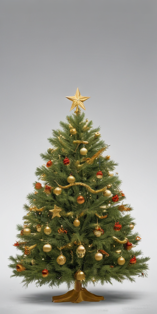 Beautifully Decorated Christmas Tree with Golden Star and Colorful ...