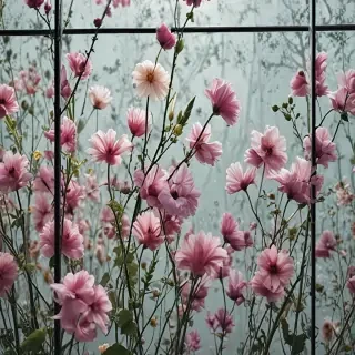 flowers behind glass wallpaper
