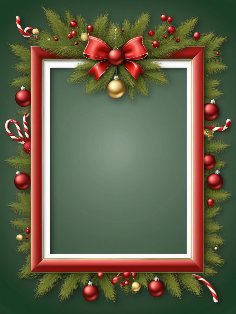 Festive Holiday Frame Decorated with Ornaments, Bows, and Candy Canes