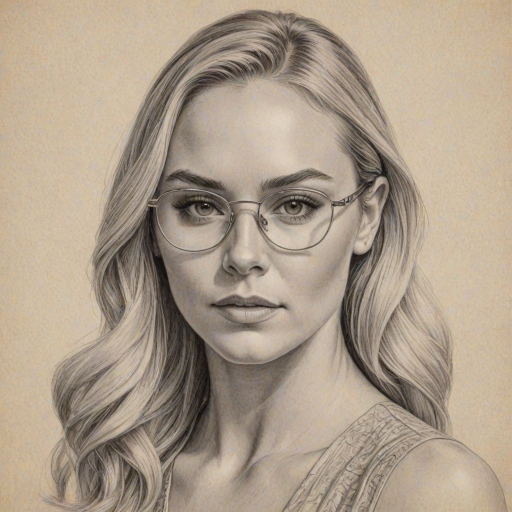 Sublime Lindsey Vonn, pencil sketch, portrait of Exquisite woman 1927s in glasses, hair style beatnik, outline, clear lines, fine lines, 8k