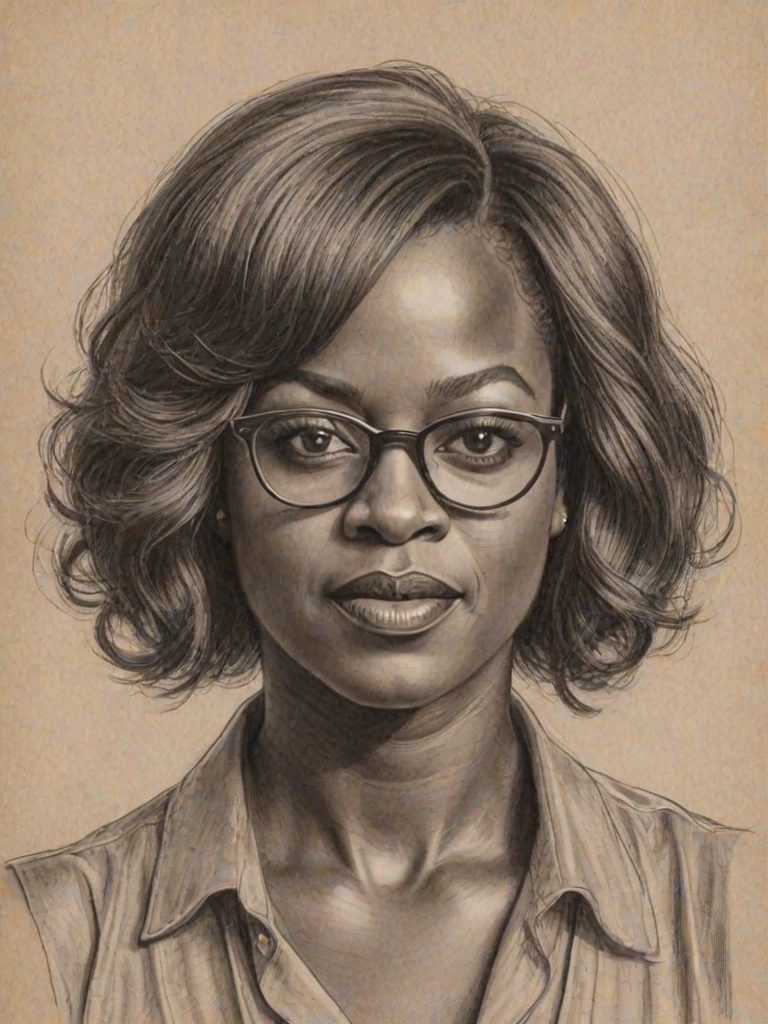 Appealing Viola Davis, pencil sketch, portrait of Lovely woman 1924s in glasses, hair style beatnik, outline, clear lines, fine lines, 8k