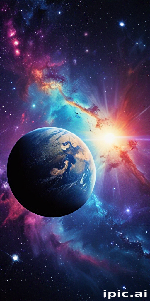 Vibrant Cosmic Scene Featuring Earth Against a Stunning Galactic Background