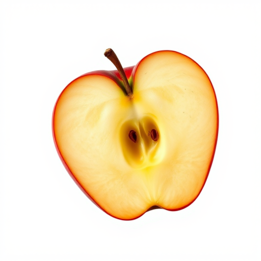 create a digital illustration of a bitten apple core with smooth lines and vibrant colors, using a Canon EOS 5D Mark IV with a 50mm f/1.8 lens, ISO 100, aperture f/2.8, capturing a centered view with a shallow depth of field for a clean background.