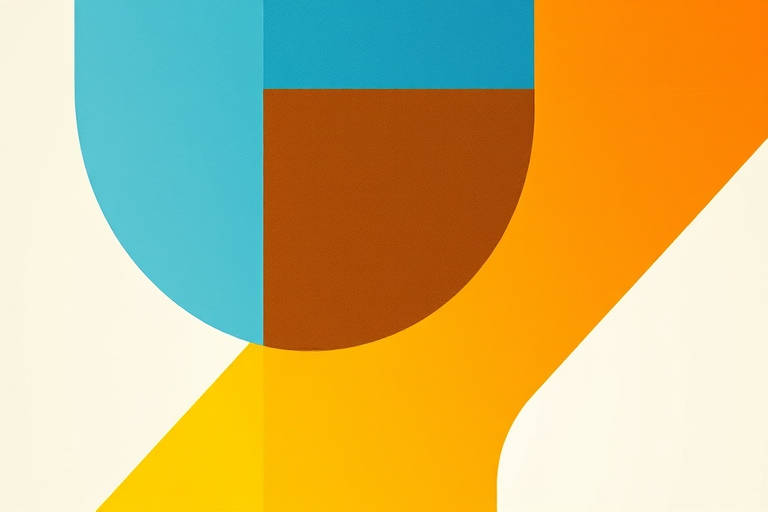 Create an abstract geometric composition featuring overlapping shapes in shades of blue, orange, and yellow, with a soft gradient background, captured with a 50mm lens, f/8 aperture, ISO 200, and 1/125 sec shutter speed, using a DSLR camera with a vibrant color profile.