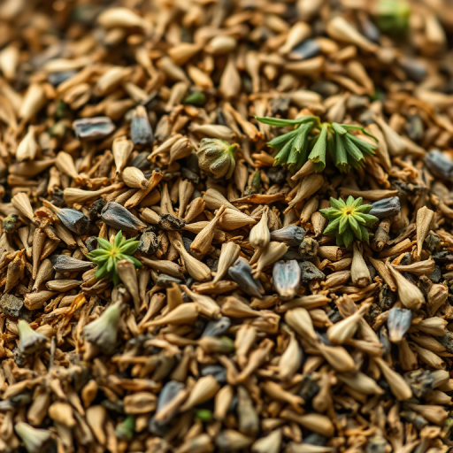 A close-up, high-resolution image of a pile of dried herbs with a shallow depth of field, captured with a Canon EOS 5D Mark IV at f/2.8, ISO 100, and a shutter speed of 1/125 sec, using natural lighting for enhanced color and texture.