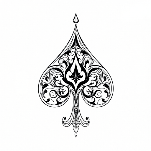 create a detailed illustration of a spade symbol with intricate designs, use a DSLR camera with a 50mm lens, aperture f/1.8, ISO 100, shot in natural light from a top-down angle, in high-resolution to enhance clarity and detail