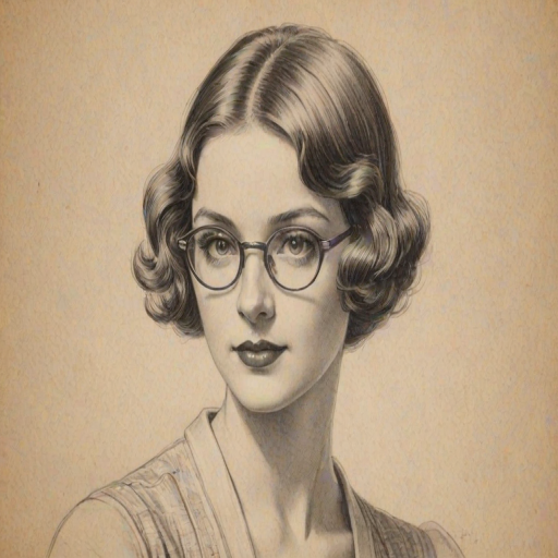 Dazzling Daisy Edgar-Jones, pencil sketch, portrait of Splendid woman 1929s in glasses, hair style beatnik, outline, clear lines, fine lines, 8k