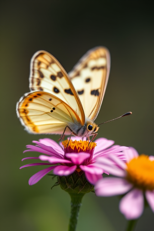 capture a close-up of a butterfly on a flower with shallow depth of field at f/2.8, 1/500s shutter speed, ISO 100, 50mm macro lens, soft natural lighting, in-focus subject with blurred background