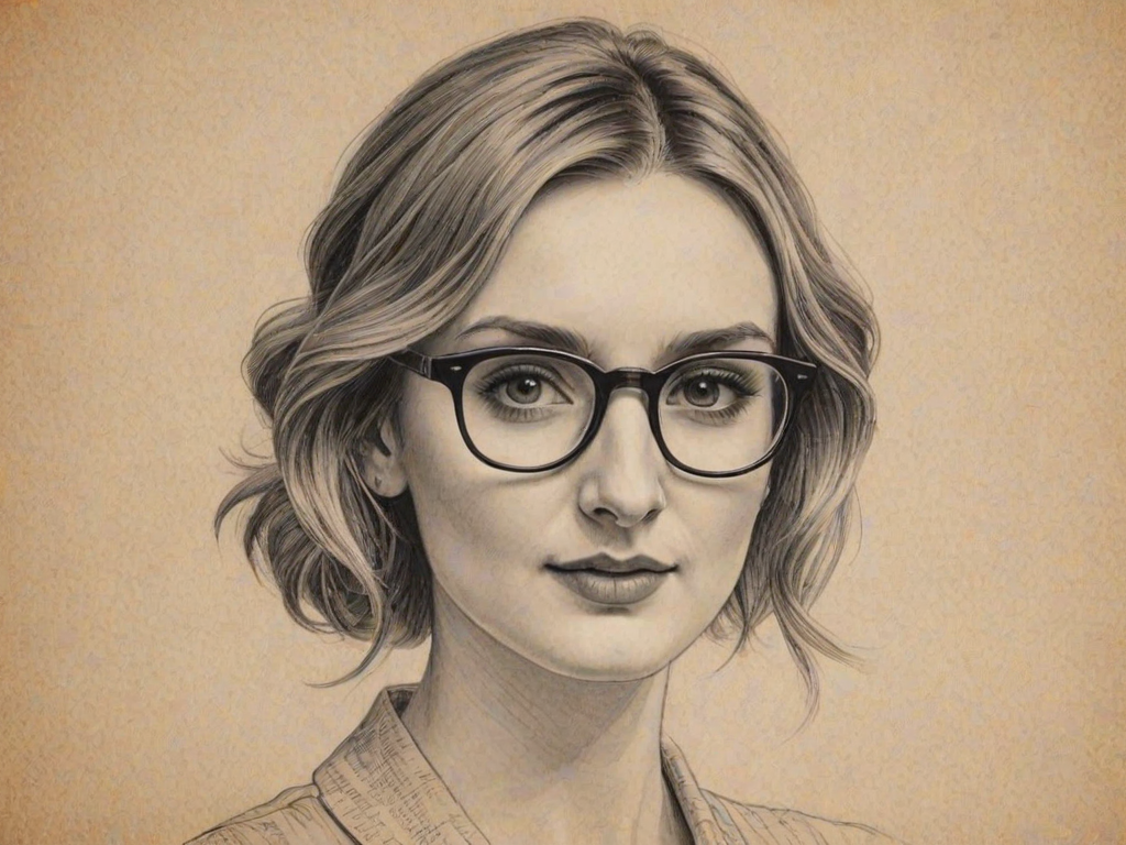 Enchanting Laura Carmichael, pencil sketch, portrait of Charming woman 1921s in glasses, hair style beatnik, outline, clear lines, fine lines, 8k