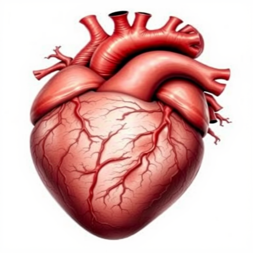 Create a highly detailed digital illustration of a human heart with intricate vascular details, use a macro lens with a wide aperture of f/2.8, low ISO setting of 100 for minimal noise, and a resolution of 300 DPI to enhance clarity and sharpness, with a clean white background for contrast and maximum visibility.