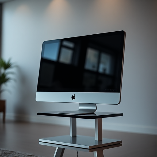 create a high-resolution image of a modern computer monitor on a sleek stand, captured with a Canon EOS R5, 50mm lens, f/1.8 aperture, ISO 100, at a low angle with soft diffused lighting to enhance reflections and depth.