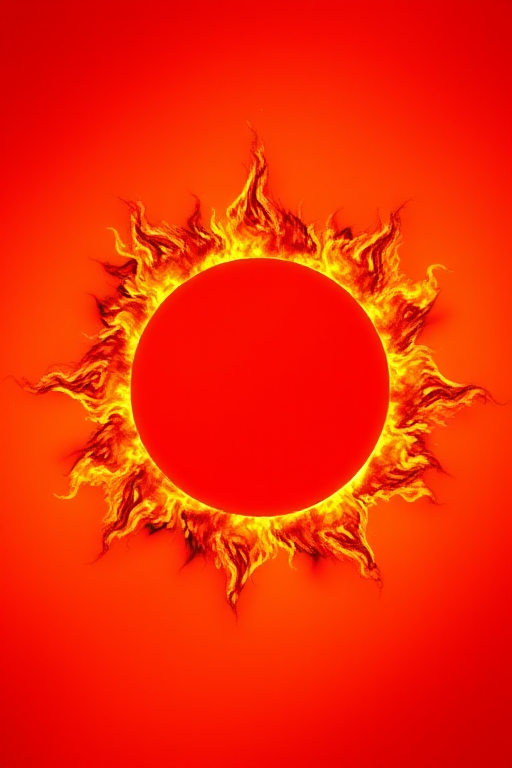 Create an abstract image of a fiery circular pattern on a vibrant orange background resembling a solar eclipse, using a DSLR camera, 50mm lens, f/1.8 aperture, ISO 100, 1/200s shutter speed, in macro photography style for enhanced detail and texture.