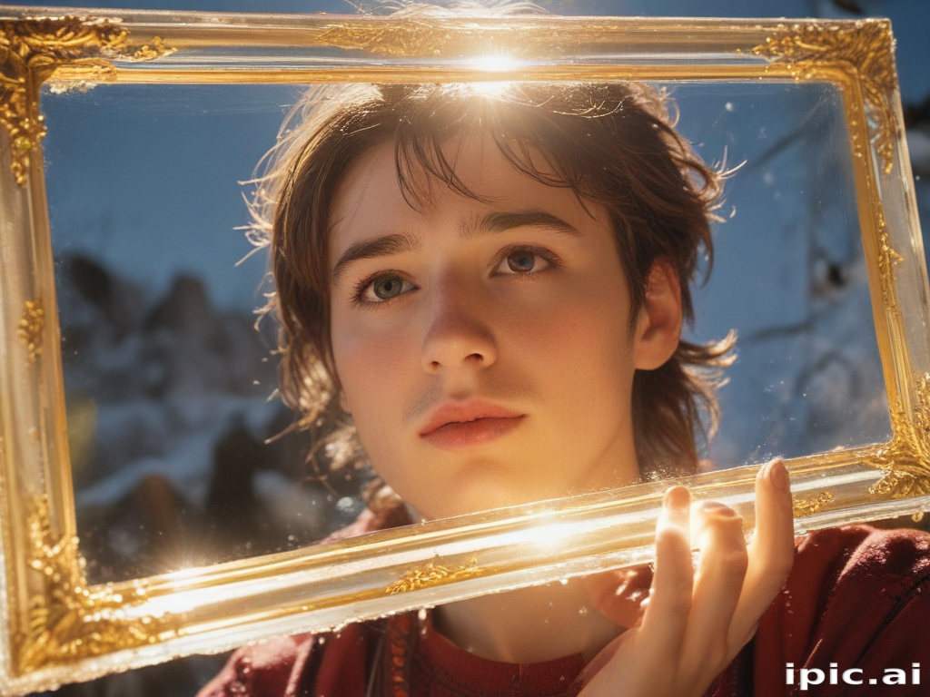 A Young Person Holding a Decorative Frame with a Thoughtful Expression