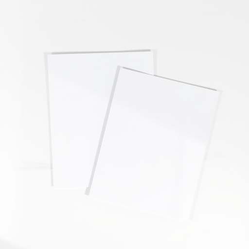 Create a high-resolution image of two overlapping blank documents on a clean surface, captured with a DSLR camera at f/4 aperture, 50mm lens, ISO 100, natural light, top-down view, with a soft focus on the edges to enhance depth.