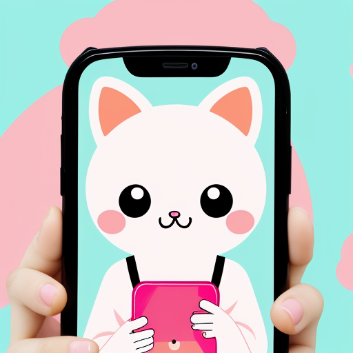 Adorable Cat Character on Smartphone Screen with Playful Background Design.