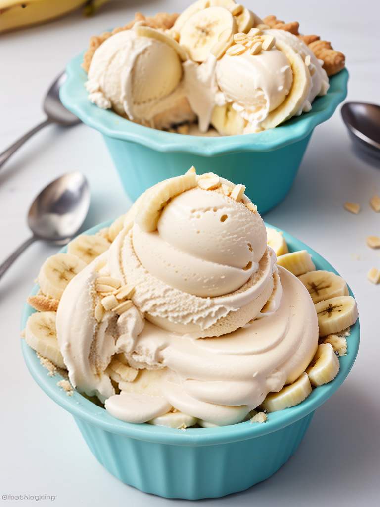 Deliciously Creamy Banana Ice Cream Served in Charming Blue Bowls