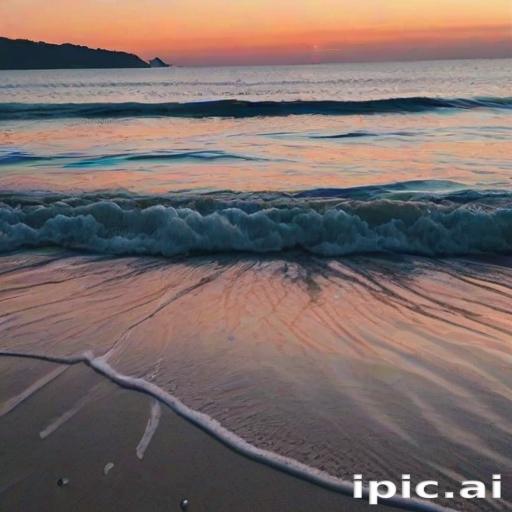 Tranquil Sunset Over Gentle Waves on a Serene Beach Shoreline