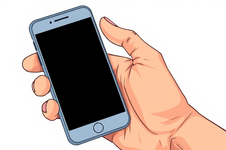 Create an illustration of a hand holding a smartphone with a blank screen, captured in a close-up view, with a soft focus background, using a DSLR camera at f/2.8 aperture, ISO 100, shutter speed 1/200s.