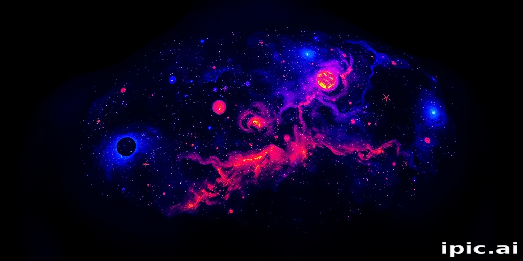 Cosmic blacklight tattoo revealing a hidden galaxy scene on the back when exposed to UV light, with glowing nebulas and shimmering stars