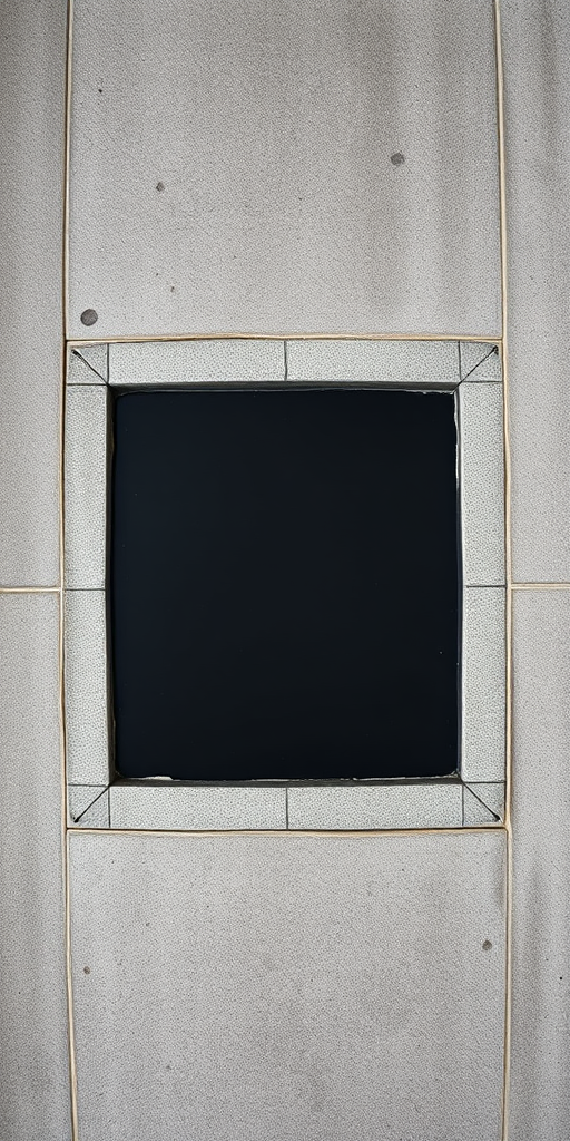 Create a high-resolution image of a simple black square framed with intricate gray borders, captured with a DSLR camera at f/5.6 aperture, ISO 100, 50mm lens, using a top-down view in natural light to enhance detail and clarity.