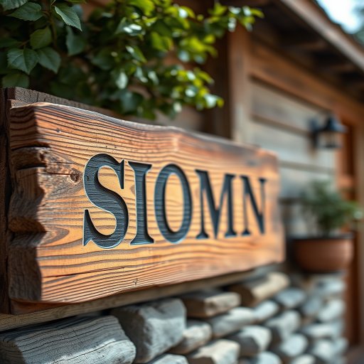 Create a high-resolution image of a rustic wooden sign with a textured surface, captured in natural light, using a DSLR camera with a 50mm lens at f/1.8, ISO 100, and a shallow depth of field to blur the background, ensuring a warm color tone and high clarity.