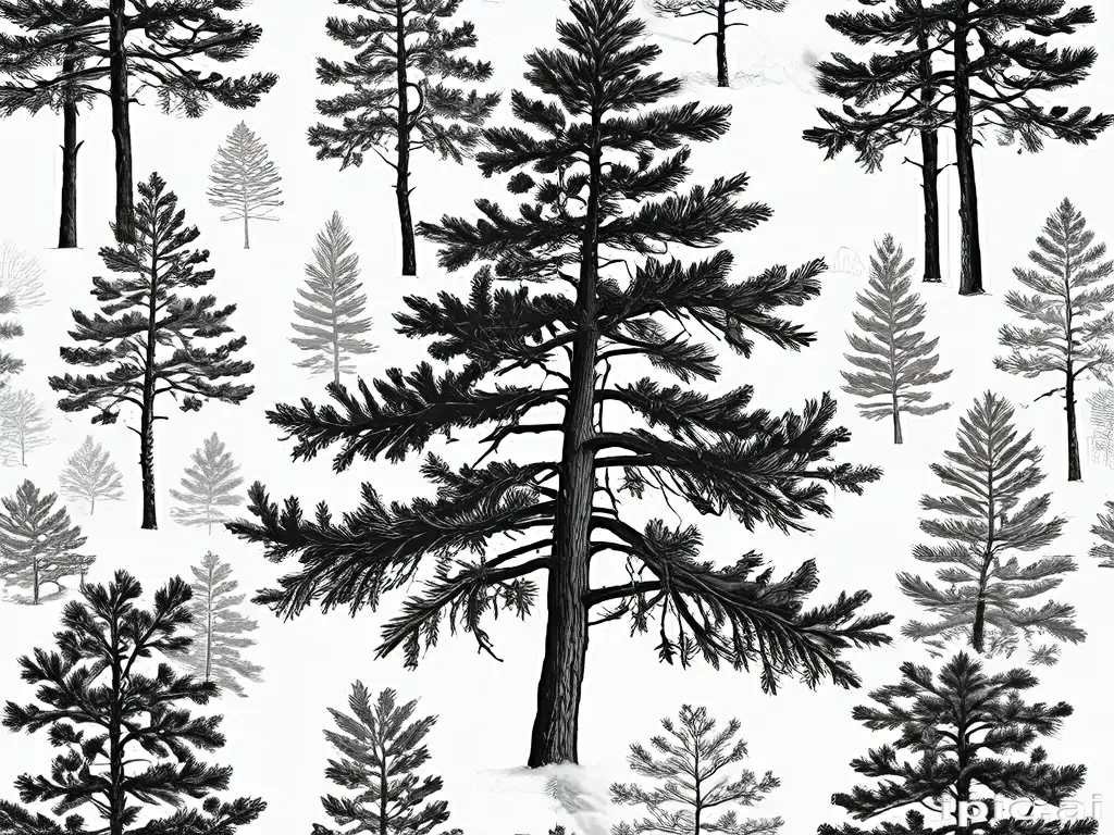 black and white pine tree clipart