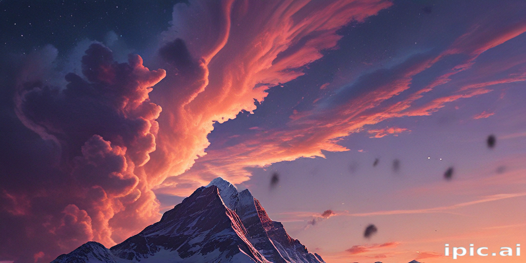 Majestic Mountain Peaks Under a Vibrant Sky with Dramatic Clouds