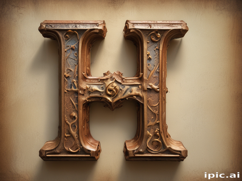 Ornately Designed Letter H with Intricate Patterns and Rich Textures