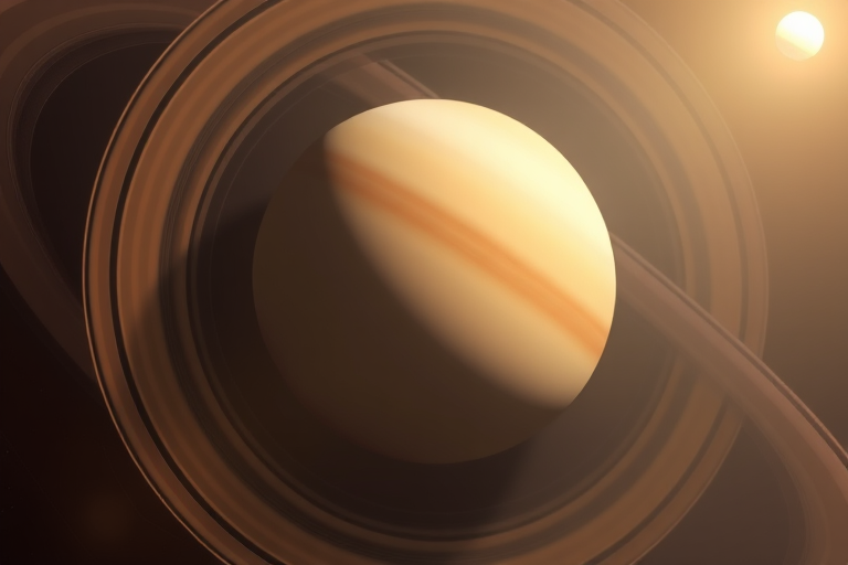 Generate a highly detailed image of Saturn with its rings and a moon in view, using a DSLR camera type with a 50mm lens, aperture set to f/11, ISO 100, shutter speed 1/125s, capturing a clear view from space with a focus on vibrant colors and textures of the planet and rings.