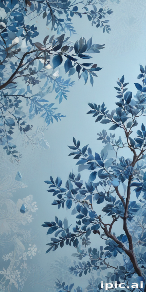Delicate Blue Floral Pattern with Intricate Leaves and Elegant Design