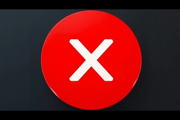 Create a vibrant red circular icon with a white bold letter X in the center, using a DSLR camera with a 50mm lens, f/1.8 aperture, ISO 100, and a shallow depth of field for enhanced clarity and detail, shot from a top-down view for a striking perspective.