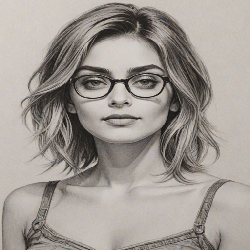 Dazzling Paris Jackson, pencil sketch, portrait of Bewitching woman 1963s in glasses, hair style beatnik, outline, clear lines, fine lines, 8k