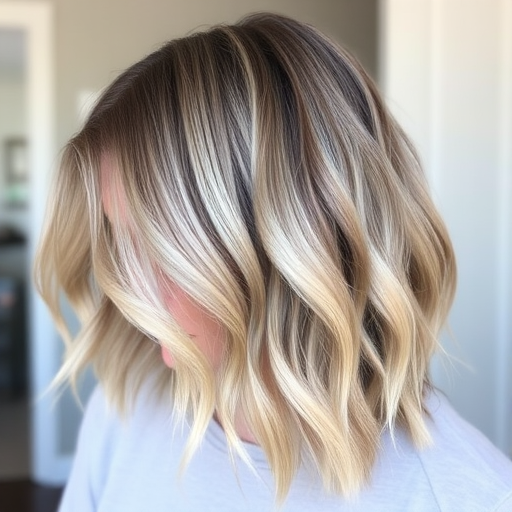 Sophisticated ash blonde lob with subtle balayage highlights and effortless beach waves, exuding casual elegance in the chic "Coastal Chic" look