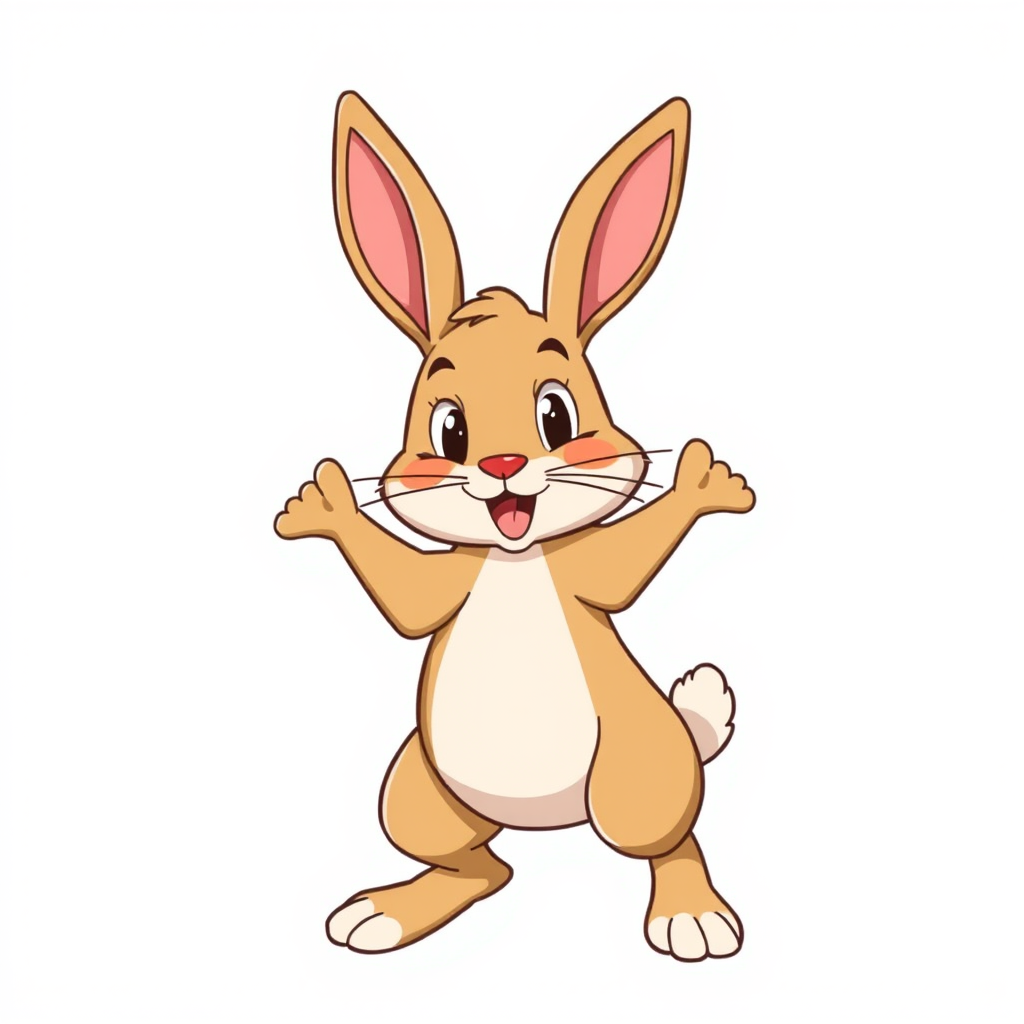 vector illustration, cute brown rabbit, dynamic pose, isolated on white background