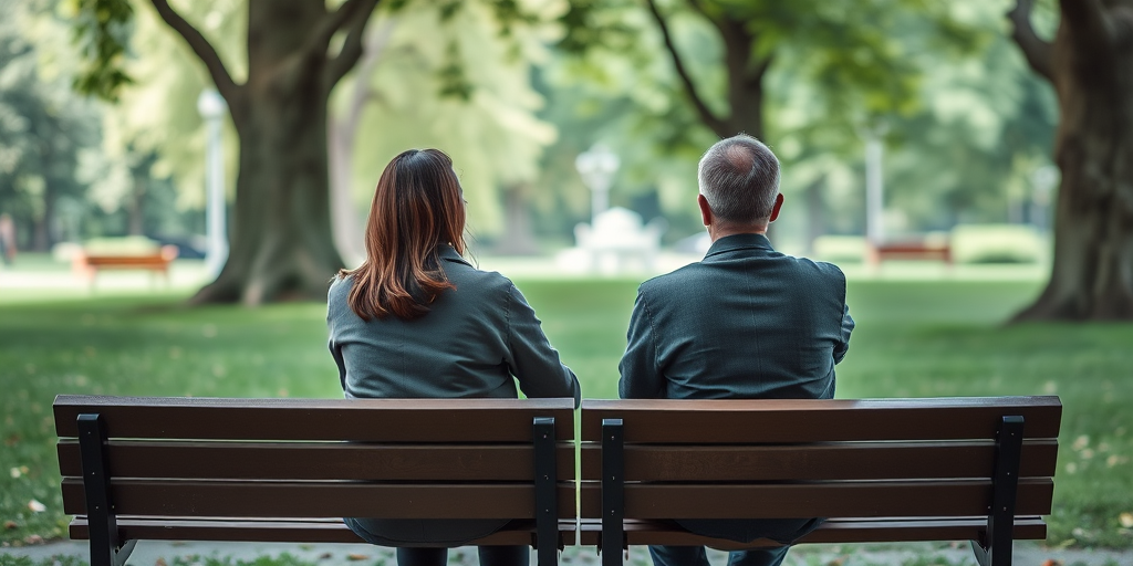 Regenerate the image of two couples sitting on benches in a park setting, using a DSLR camera with 50mm lens, aperture f/2.8, shutter speed 1/200s, ISO 100, focus on shallow depth of field, natural lighting for enhanced details and colors.