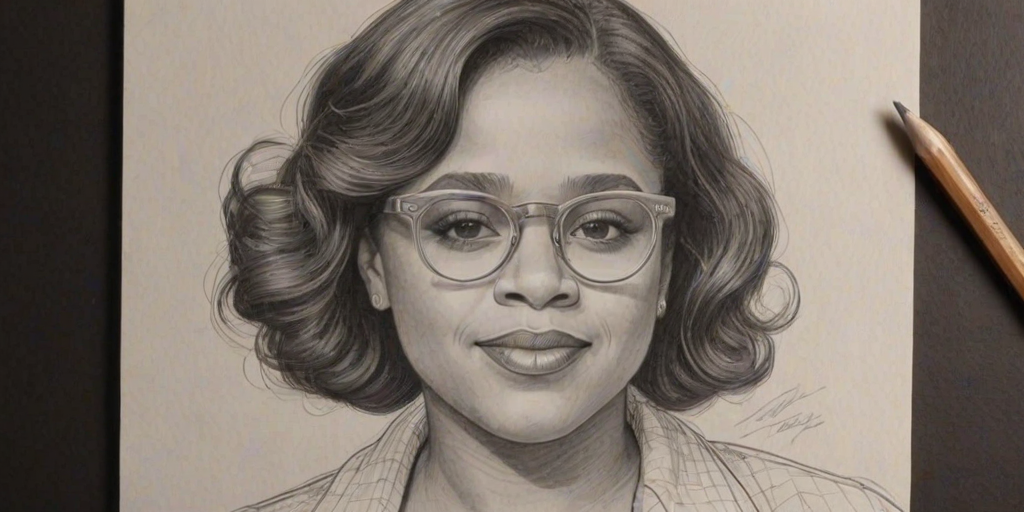 Enchanting Chandra Wilson, pencil sketch, portrait of Wonderful woman 1922s in glasses, hair style beatnik, outline, clear lines, fine lines, 8k