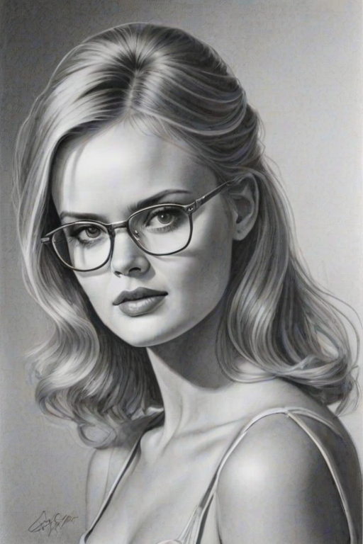 Alluring Sara Paxton, pencil sketch, portrait of Sublime woman 1953s in glasses, hair style beatnik, outline, clear lines, fine lines, 8k