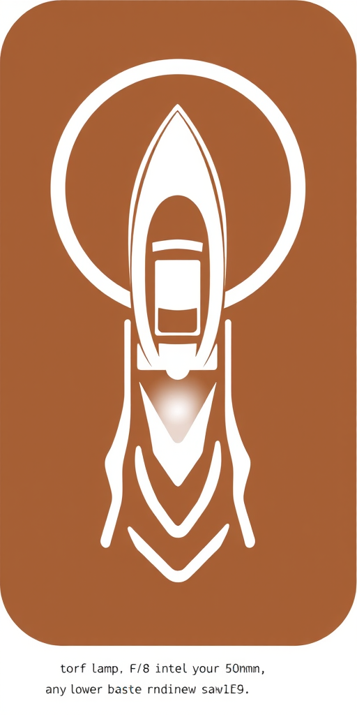 Create an icon showing a boat being launched from a ramp into water, designed in a minimalist style with a brown background and white silhouette, shot with a DSLR camera at f/8 aperture, ISO 100, 50mm lens, top-down view, and natural lighting for clarity.