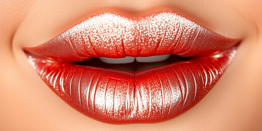 Shimmering rose gold metallic lips, dubbed "Champagne Kiss," offer a dazzling shine and a hydrating formula that keeps lips moisturized all day