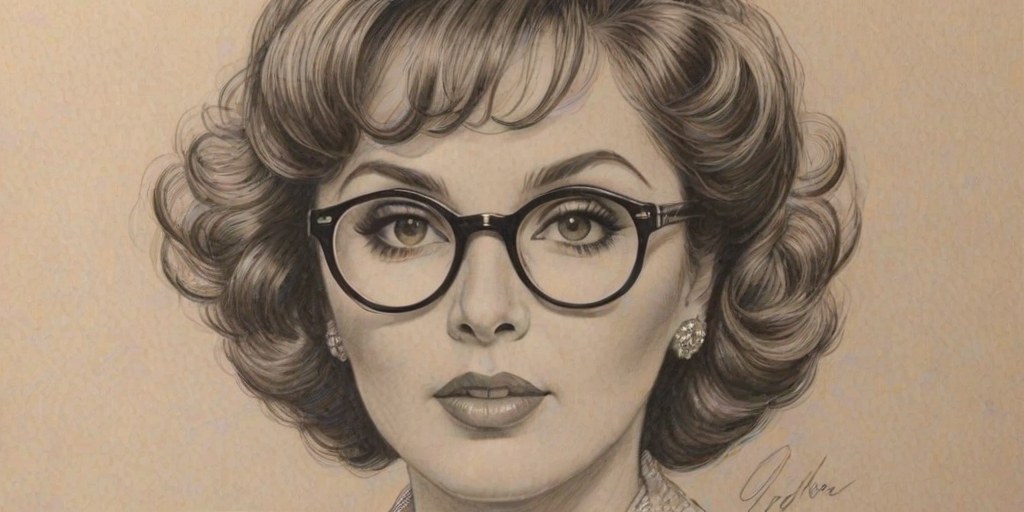 Stunning Gina Lollobrigida, pencil sketch, portrait of Fetching woman 1934s in glasses, hair style beatnik, outline, clear lines, fine lines, 8k