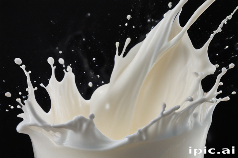 Dynamic Milk Splash Captured in Motion Against a Black Background