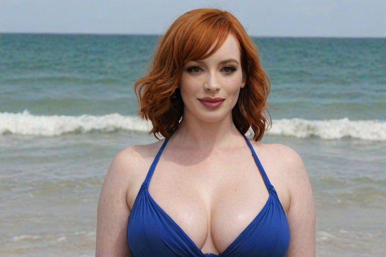 christina hendricks blue bikini