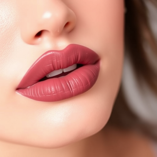Velvety mauve lips with a satin finish, known as "Dusty Romance," provide a natural-looking color with a smooth, creamy texture for everyday wear