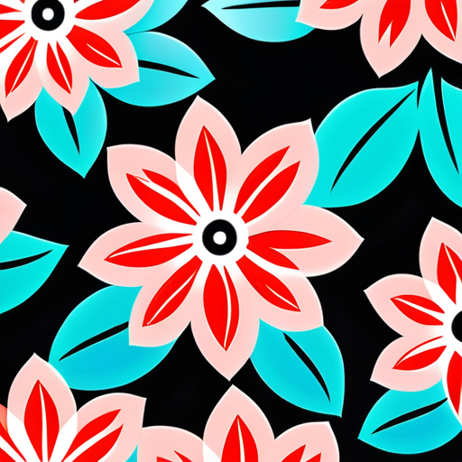 Vibrant Floral Pattern Featuring Bold Red Flowers Against a Dark Background