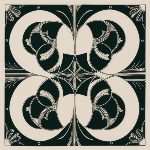Intricate Black and White Floral Pattern with Symmetrical Design Elements