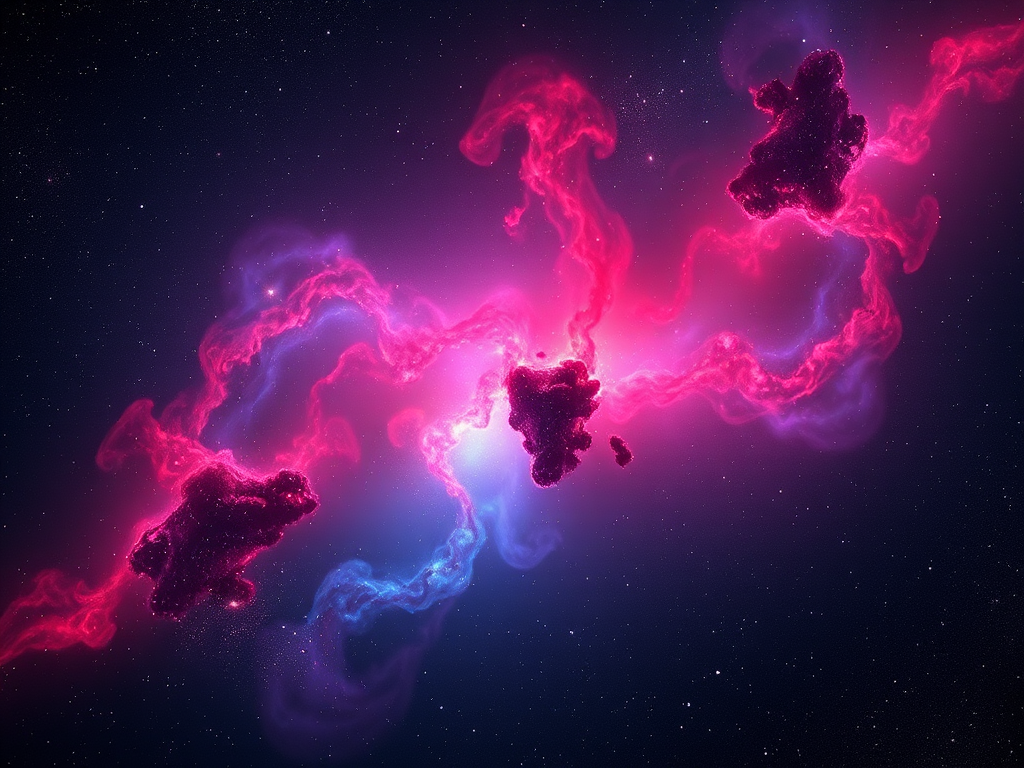 create a vibrant cosmic nebula filled with swirling colors of red, blue, and purple, surrounded by sparkling stars in a dark endless space