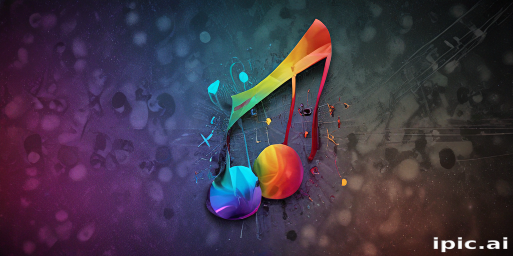 Vibrant Musical Note Surrounded by Colorful Elements and Dynamic Patterns