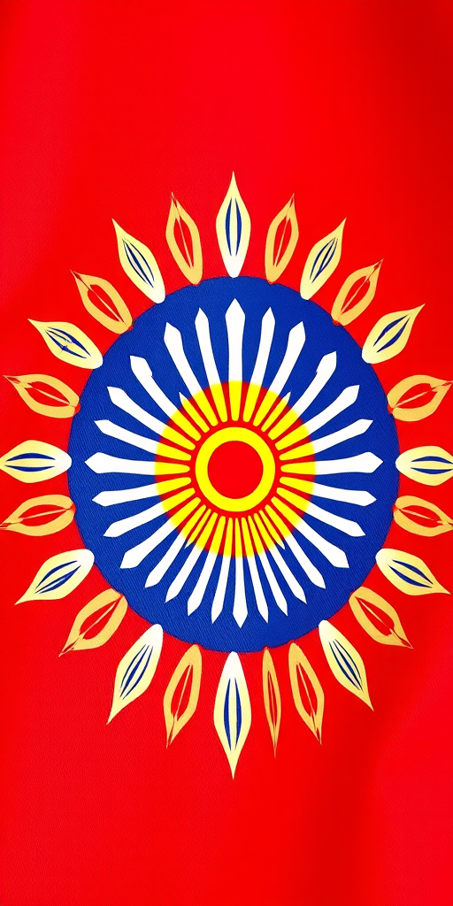 Flag of Kyrgyzstan with bright colors and sharp details, focused view, high dynamic range, ISO 100, aperture f/8, shutter speed 1/200s, DSLR camera, vibrant and clear background.