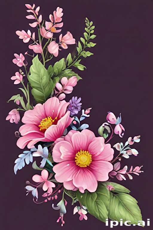 Vibrant Floral Arrangement with Pink Blooms and Lush Greenery on Dark ...